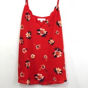 Socialite red floral tank top. Size Small
